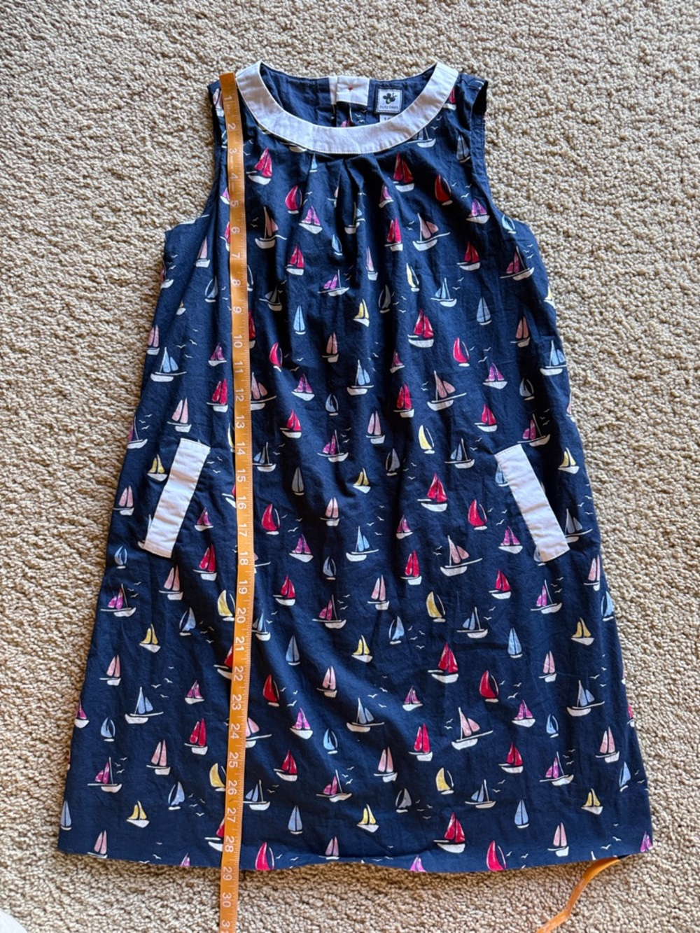 Busy Bees Navy Sailboat Print Dress with White Accents and Pockets
